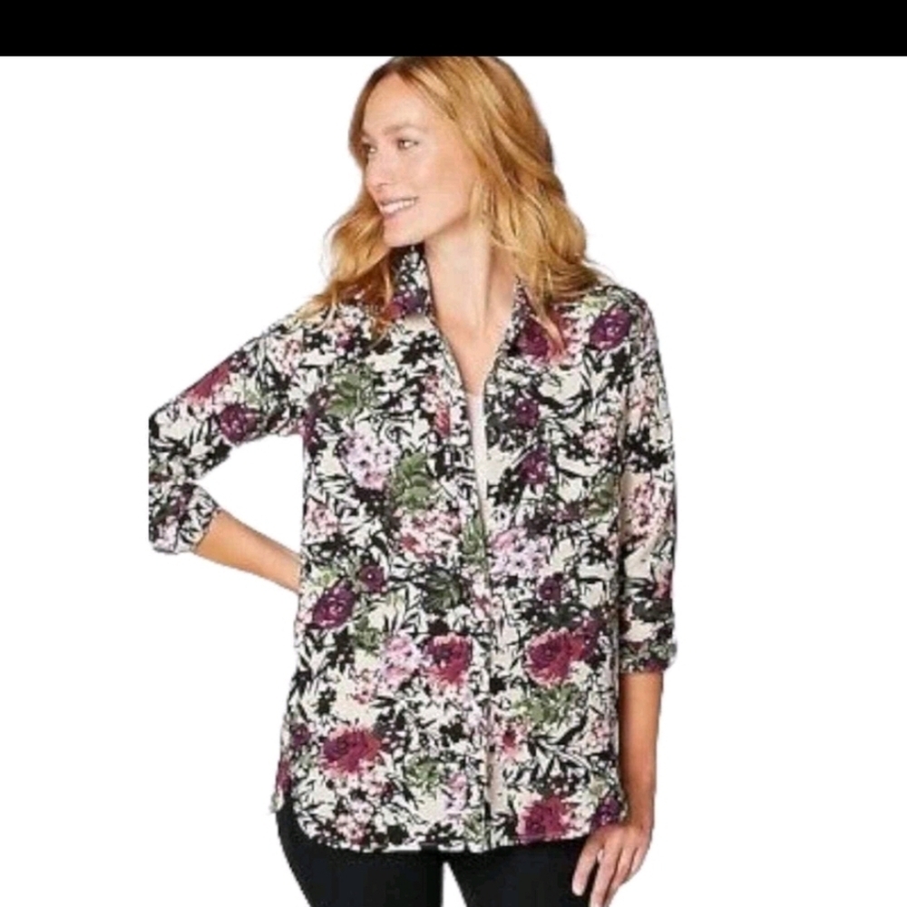 J. Jill Floral Shirt Sz Small Women Long Sleeve Button Down Collared Colorful
